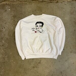 Vintage Betty‎ Boop Graphic Sweatshirt White Crewneck Pullover Hanes XL